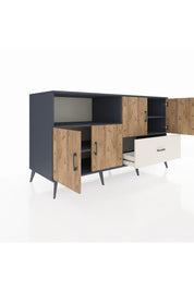 Kronos Konsol 4 Raflı Tek Çekmeceli 4 Kapaklı 176x59x99 Antrasit-Çam/Aytaşı