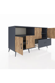 Kronos Konsol 4 Raflı Tek Çekmeceli 4 Kapaklı 176x59x99 Antrasit-Çam/Antrasit