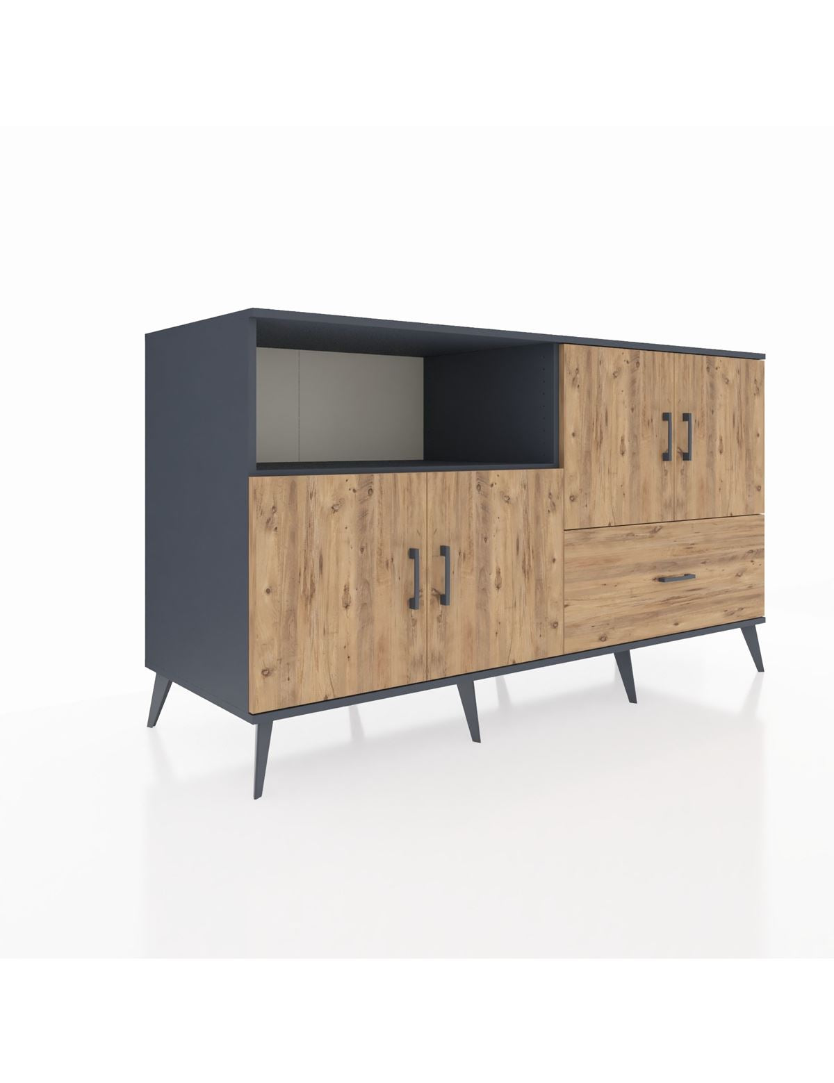 Kronos Konsol 4 Raflı Tek Çekmeceli 4 Kapaklı 176x59x99 Antrasit-Çam