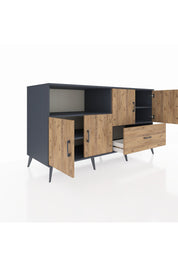 Kronos Konsol 4 Raflı Tek Çekmeceli 4 Kapaklı 176x59x99 Antrasit-Çam