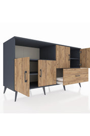 Kronos Konsol 4 Raflı Tek Çekmeceli 4 Kapaklı 176x59x99 Antrasit-Çam