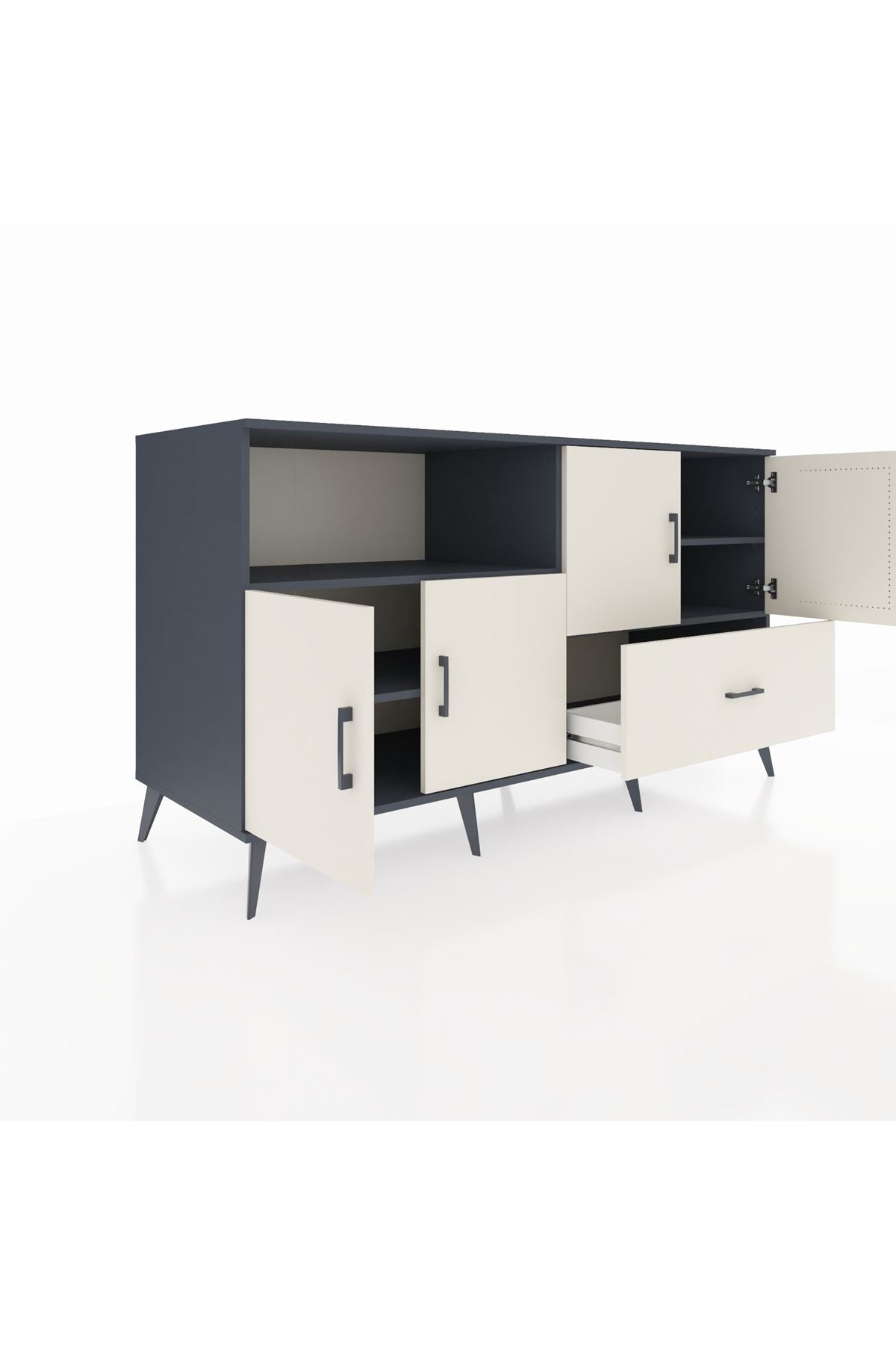 Kronos Konsol 4 Raflı Tek Çekmeceli 4 Kapaklı 176x59x99 Antrasit-Aytaşı