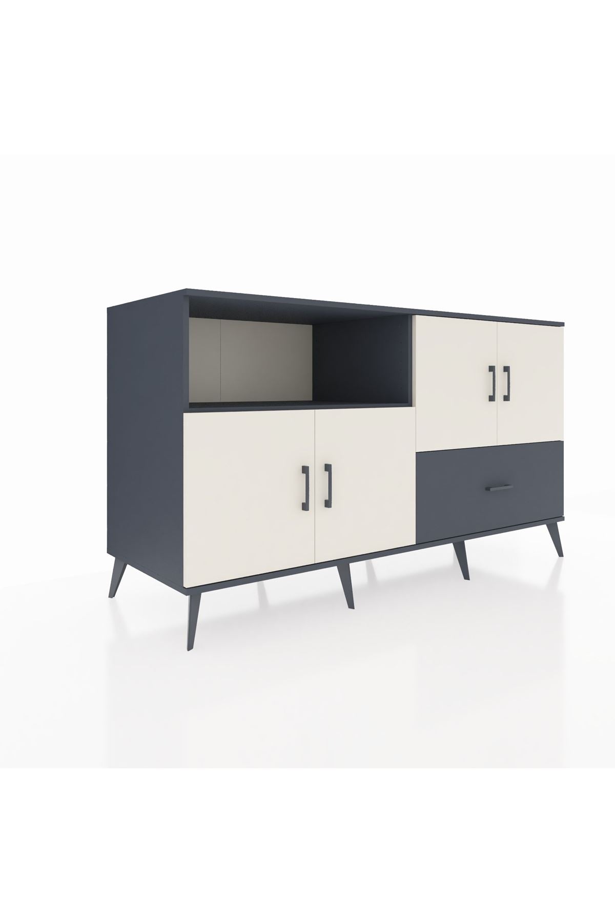 Kronos Konsol 4 Raflı Tek Çekmeceli 4 Kapaklı 176x59x99 Antrasit-Aytaşı/Antrasit