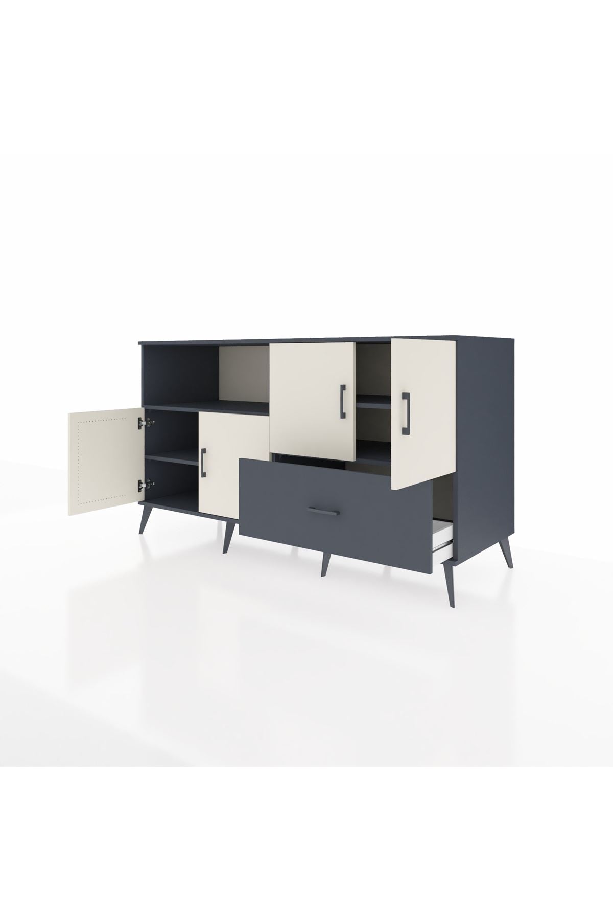 Kronos Konsol 4 Raflı Tek Çekmeceli 4 Kapaklı 176x59x99 Antrasit-Aytaşı/Antrasit