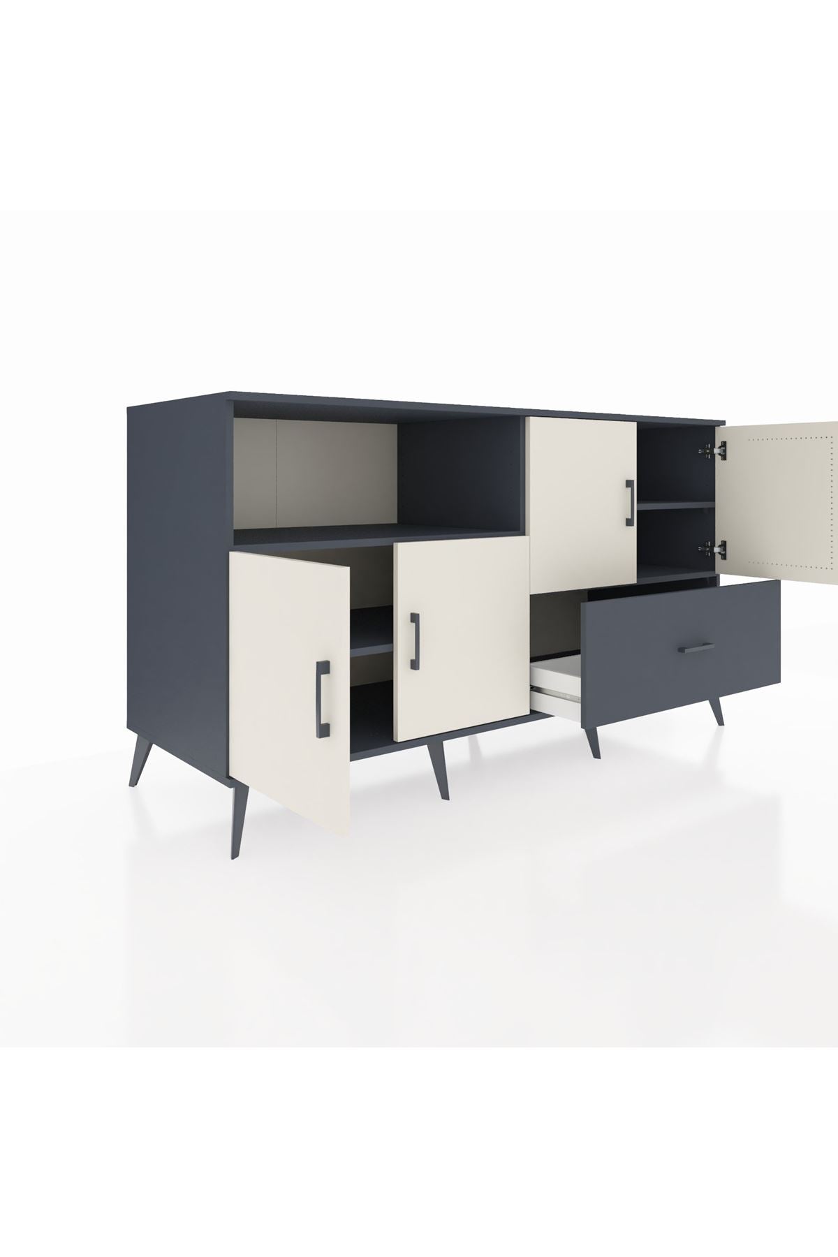 Kronos Konsol 4 Raflı Tek Çekmeceli 4 Kapaklı 176x59x99 Antrasit-Aytaşı/Antrasit
