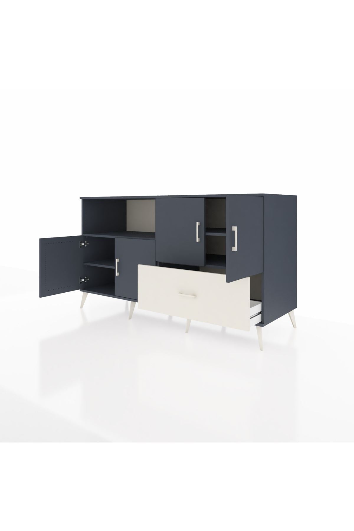 Kronos Konsol 4 Raflı Tek Çekmeceli 4 Kapaklı 176x59x99 Antrasit-Antrasit/Aytaşı