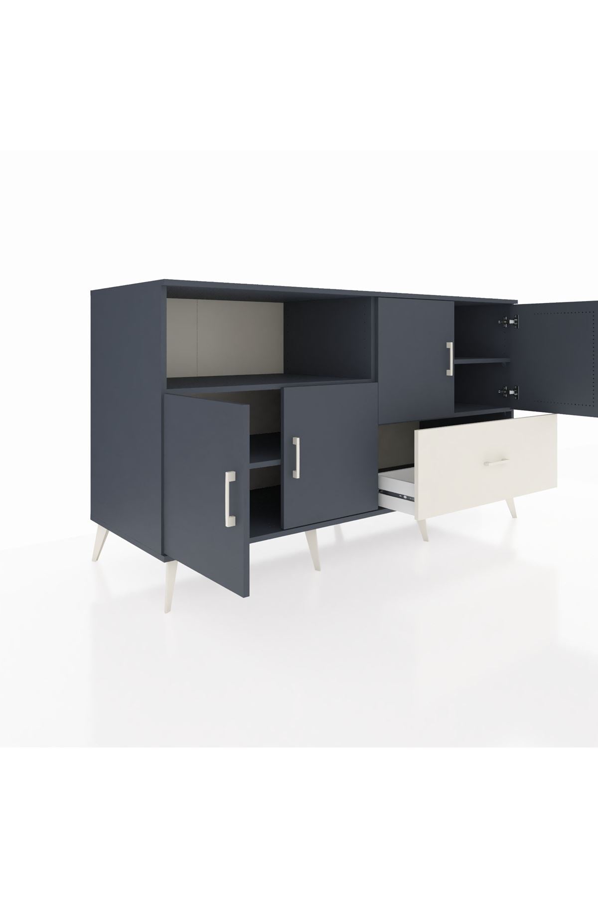 Kronos Konsol 4 Raflı Tek Çekmeceli 4 Kapaklı 176x59x99 Antrasit-Antrasit/Aytaşı