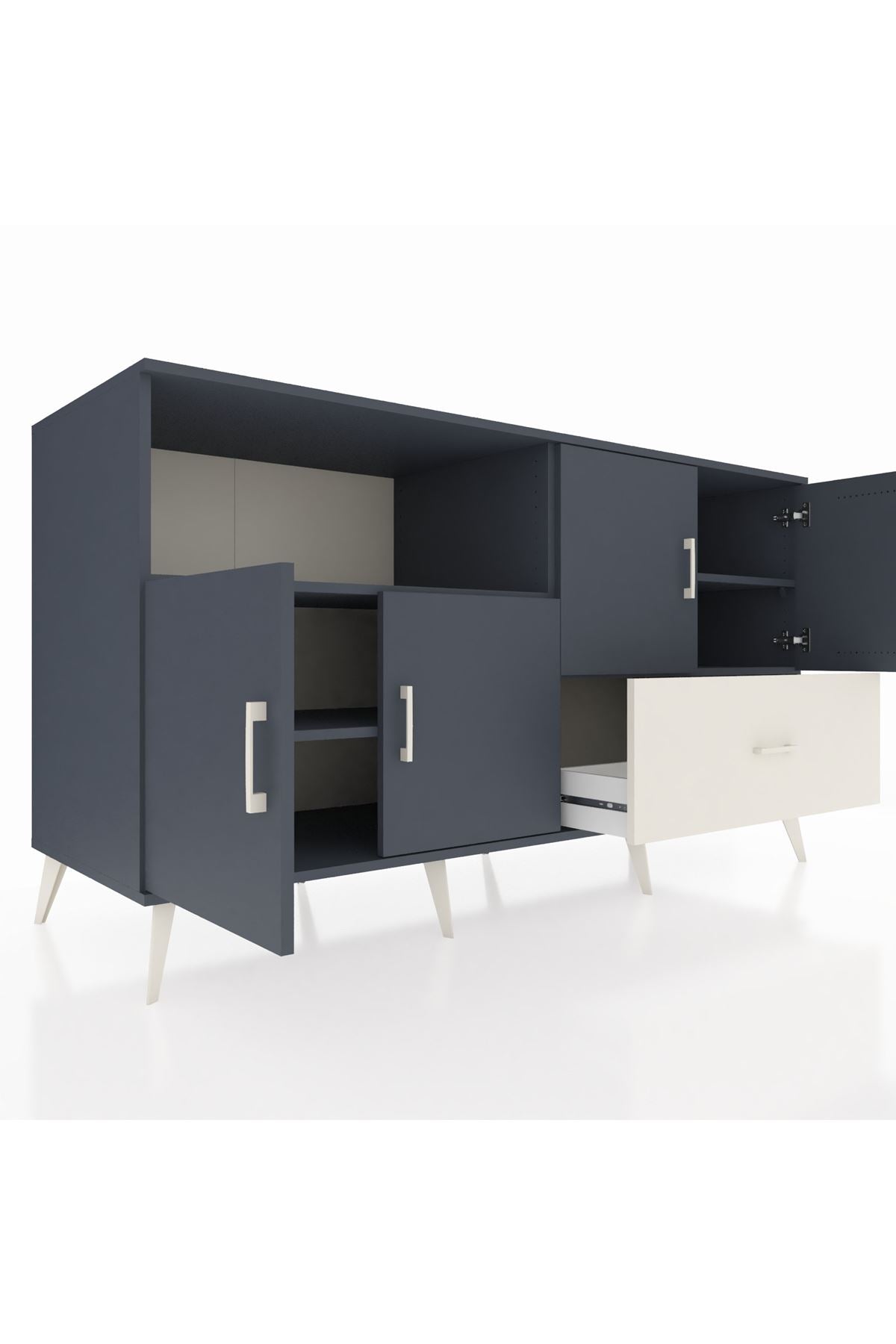 Kronos Konsol 4 Raflı Tek Çekmeceli 4 Kapaklı 176x59x99 Antrasit-Antrasit/Aytaşı