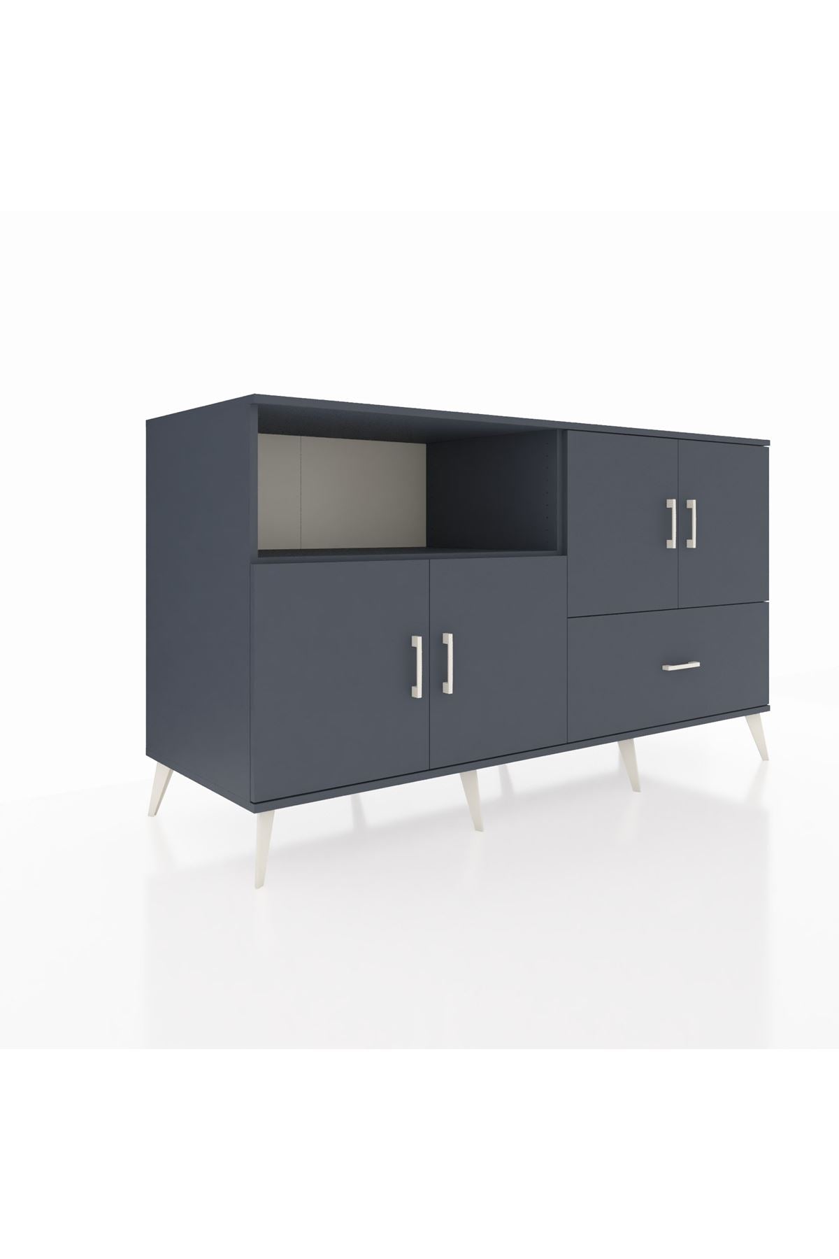 Kronos Konsol 4 Raflı Tek Çekmeceli 4 Kapaklı 176x59x99 Antrasit-Antrasit