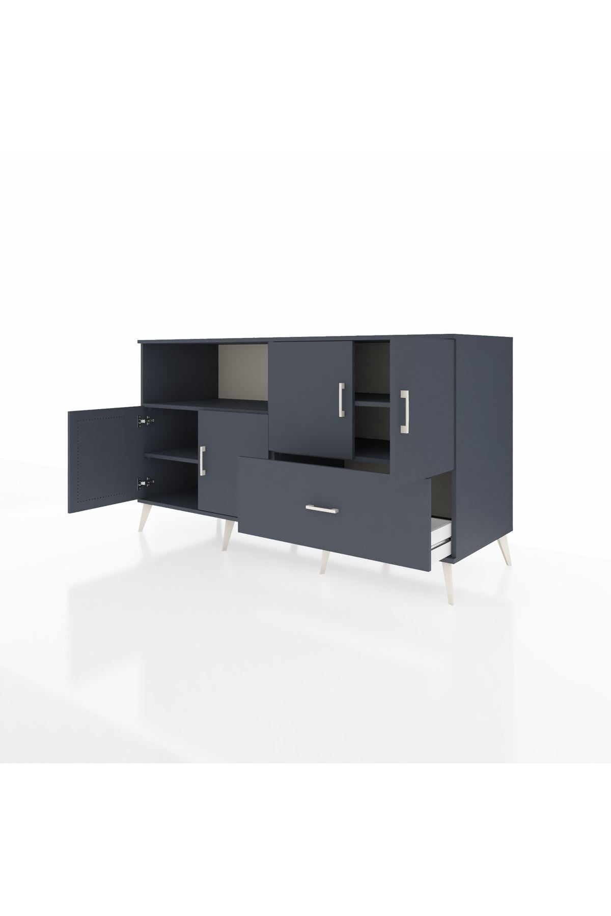 Kronos Konsol 4 Raflı Tek Çekmeceli 4 Kapaklı 176x59x99 Antrasit-Antrasit