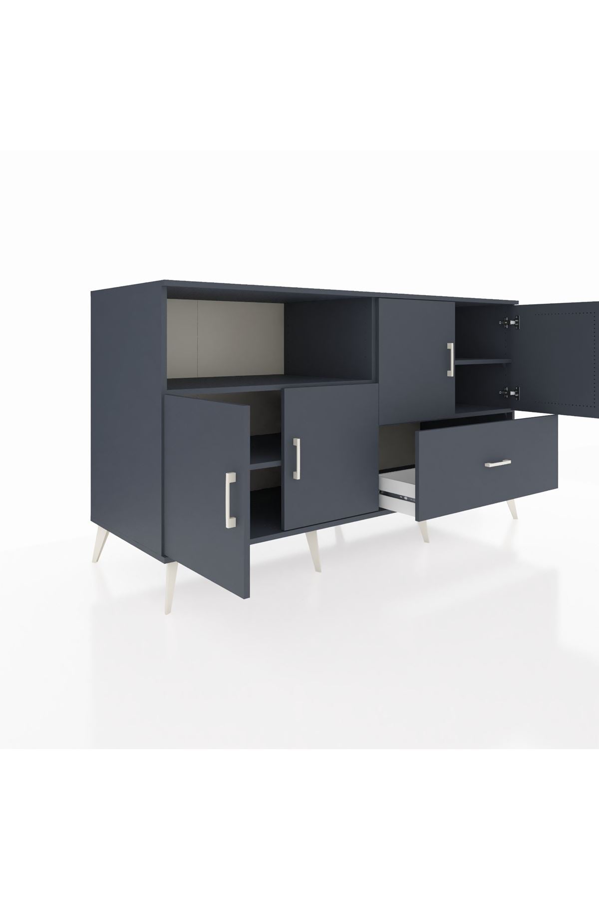 Kronos Konsol 4 Raflı Tek Çekmeceli 4 Kapaklı 176x59x99 Antrasit-Antrasit