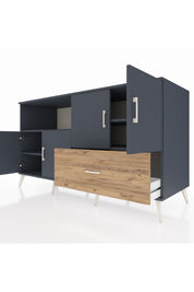 Kronos Konsol 4 Raflı Tek Çekmeceli 4 Kapaklı 176x59x99 Antrasit-Antrasit/Çam