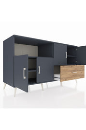 Kronos Konsol 4 Raflı Tek Çekmeceli 4 Kapaklı 176x59x99 Antrasit-Antrasit/Çam