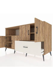 Kronos Konsol 4 Raflı Tek Çekmeceli 4 Kapaklı 176x59x99 Çam-Çam/Aytaşı