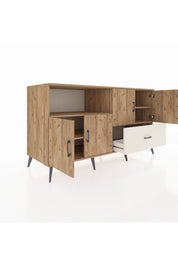 Kronos Konsol 4 Raflı Tek Çekmeceli 4 Kapaklı 176x59x99 Çam-Çam/Aytaşı