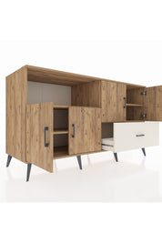 Kronos Konsol 4 Raflı Tek Çekmeceli 4 Kapaklı 176x59x99 Çam-Çam/Aytaşı