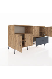 Kronos Konsol 4 Raflı Tek Çekmeceli 4 Kapaklı 176x59x99 Çam-Çam/Antrasit