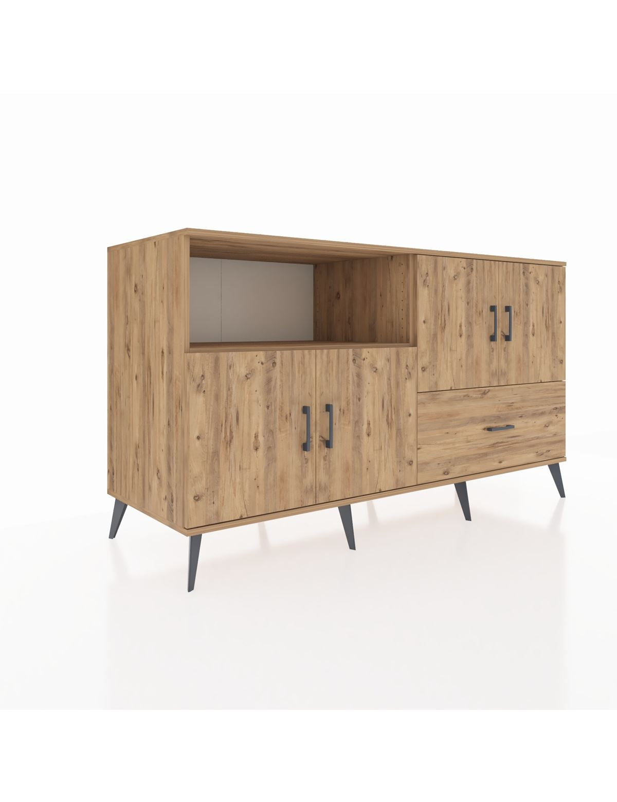 Kronos Konsol 4 Raflı Tek Çekmeceli 4 Kapaklı 176x59x99 Çam-Çam