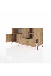 Kronos Konsol 4 Raflı Tek Çekmeceli 4 Kapaklı 176x59x99 Çam-Çam