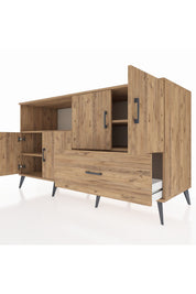 Kronos Konsol 4 Raflı Tek Çekmeceli 4 Kapaklı 176x59x99 Çam-Çam