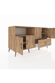 Kronos Konsol 4 Raflı Tek Çekmeceli 4 Kapaklı 176x59x99 Çam-Çam