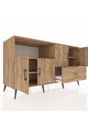 Kronos Konsol 4 Raflı Tek Çekmeceli 4 Kapaklı 176x59x99 Çam-Çam