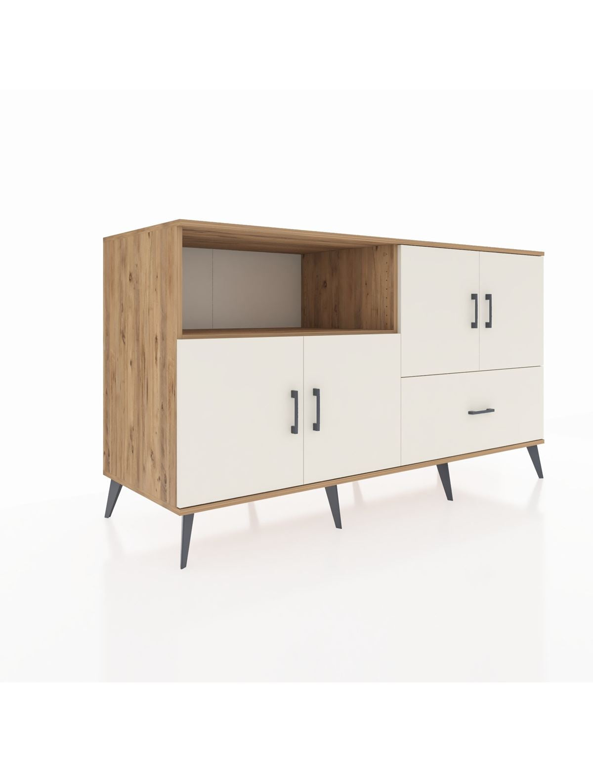 Kronos Konsol 4 Raflı Tek Çekmeceli 4 Kapaklı 176x59x99 Çam-Aytaşı