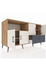 Kronos Konsol 4 Raflı Tek Çekmeceli 4 Kapaklı 176x59x99 Çam-Aytaşı/Antrasit