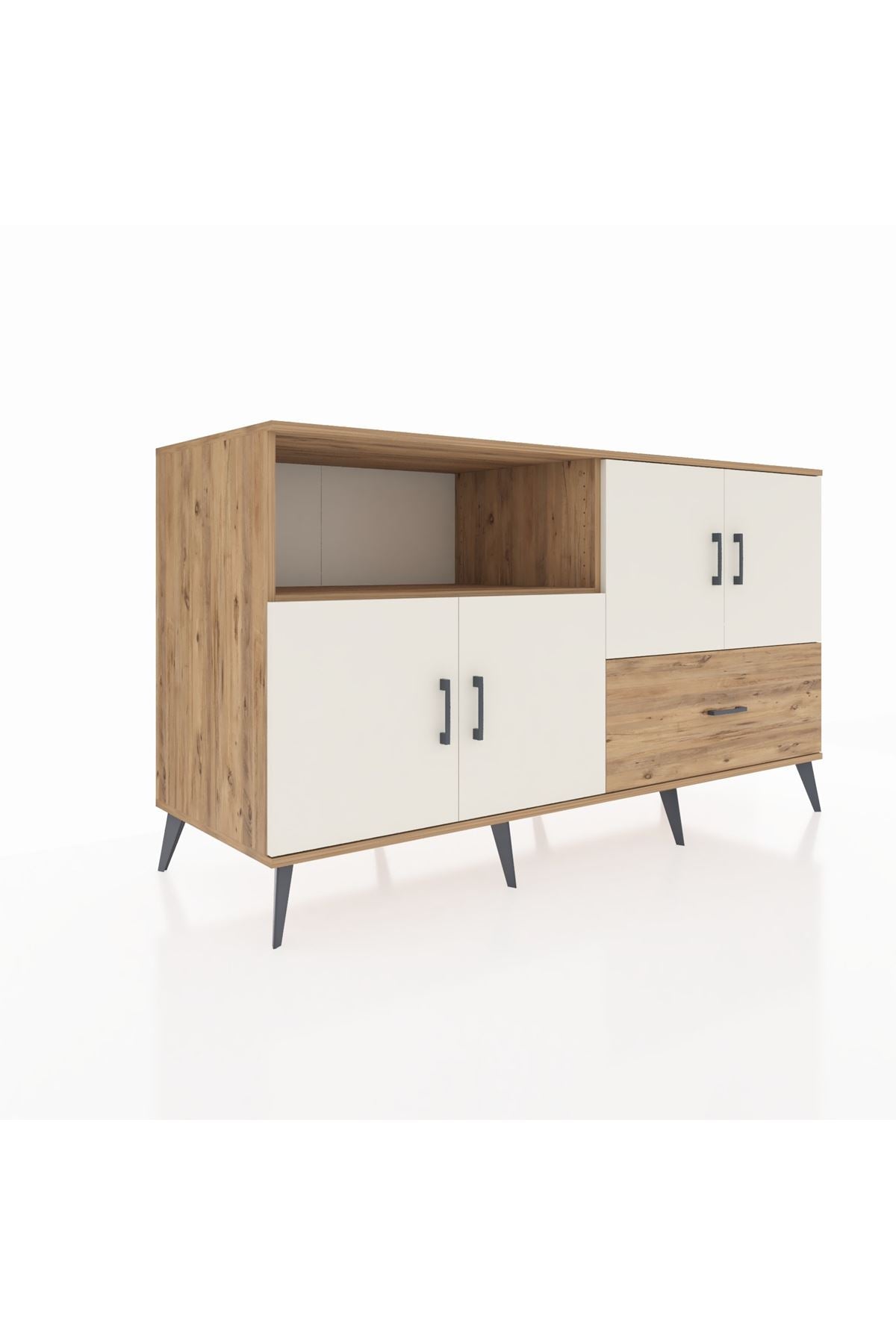 Kronos Konsol 4 Raflı Tek Çekmeceli 4 Kapaklı 176x59x99 Çam-Aytaşı/Çam