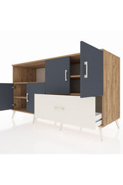 Kronos Konsol 4 Raflı Tek Çekmeceli 4 Kapaklı 176x59x99 Çam-Antrasit/Aytaşı