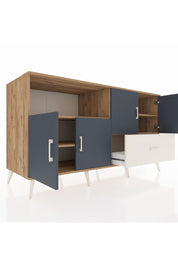 Kronos Konsol 4 Raflı Tek Çekmeceli 4 Kapaklı 176x59x99 Çam-Antrasit/Aytaşı