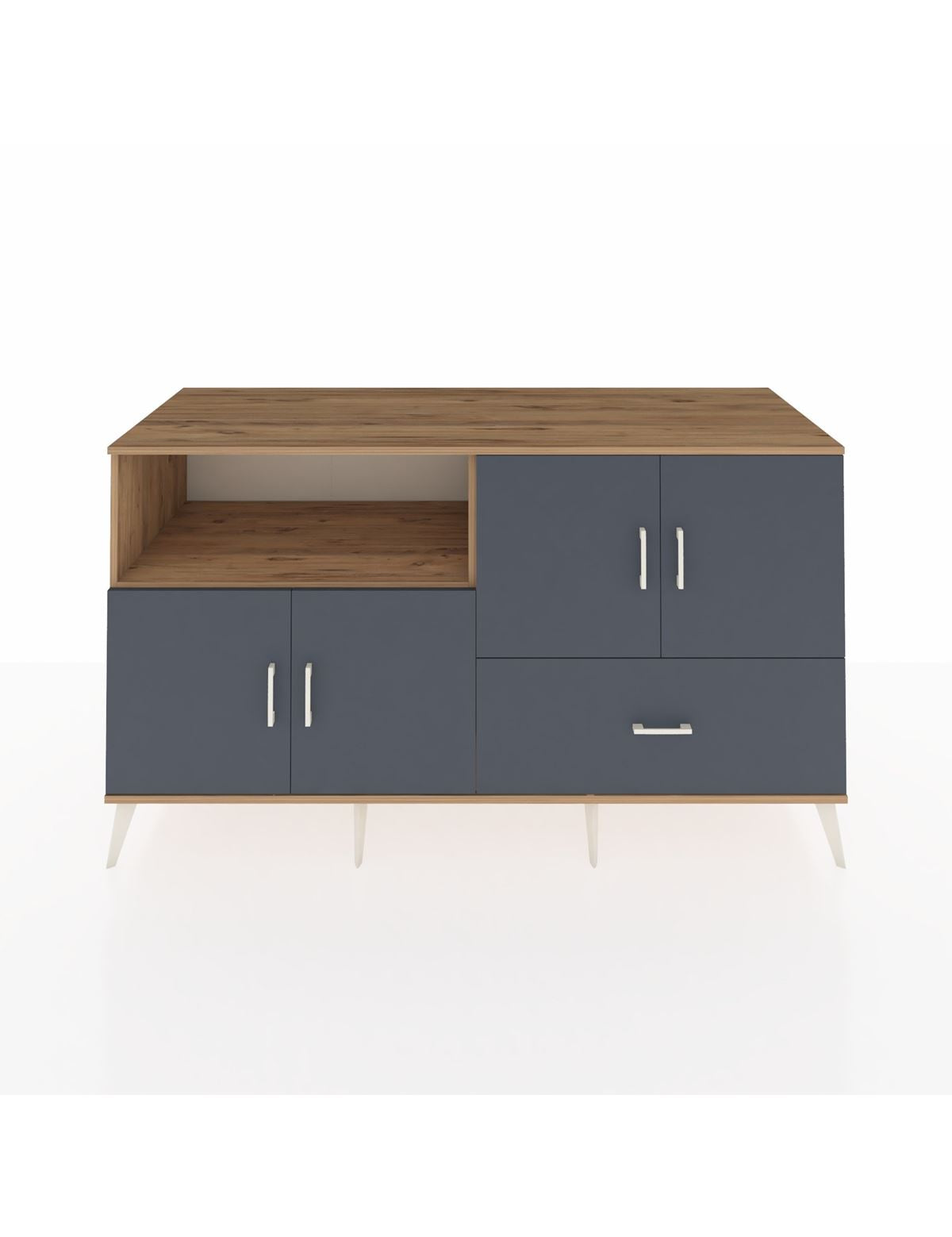 Kronos Konsol 4 Raflı Tek Çekmeceli 4 Kapaklı 176x59x99 Çam-Antrasit