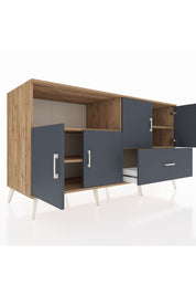 Kronos Konsol 4 Raflı Tek Çekmeceli 4 Kapaklı 176x59x99 Çam-Antrasit