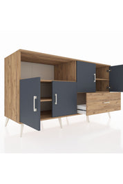 Kronos Konsol 4 Raflı Tek Çekmeceli 4 Kapaklı 176x59x99 Çam-Antrasit/Çam