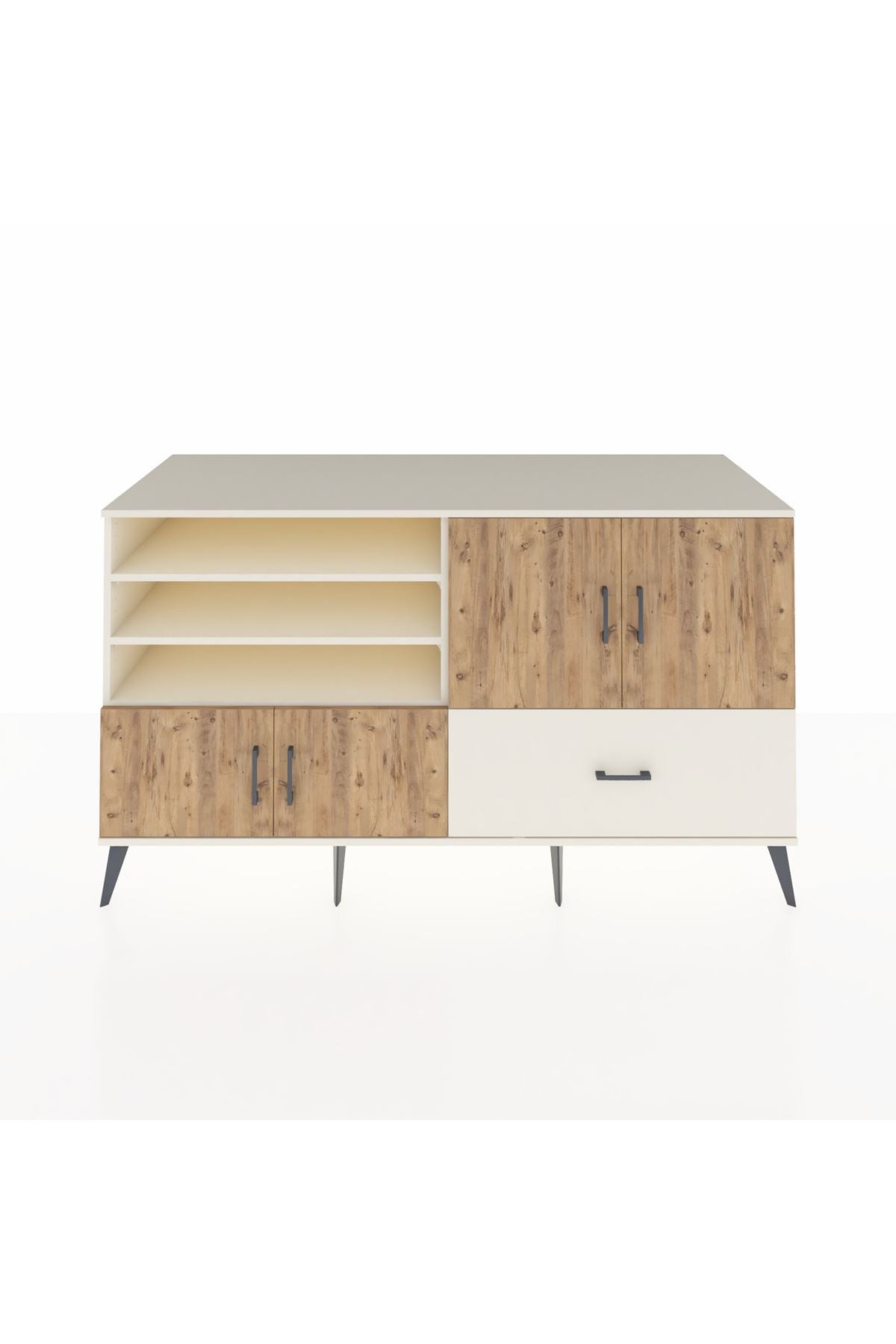 Kronos Konsol 5 Raflı Tek Çekmeceli 4 Kapaklı 176x59x99 Aytaşı-Çam/Aytaşı