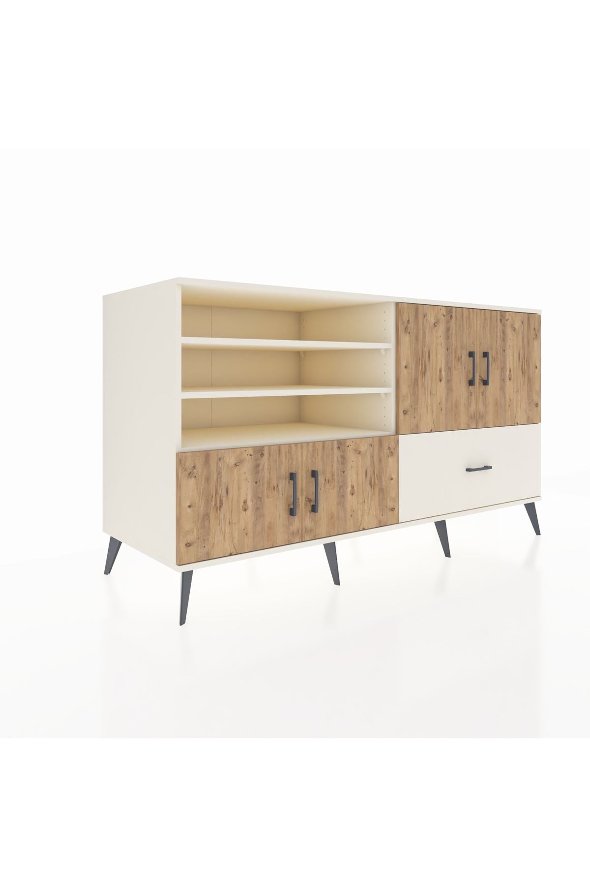 Kronos Konsol 5 Raflı Tek Çekmeceli 4 Kapaklı 176x59x99 Aytaşı-Çam/Aytaşı