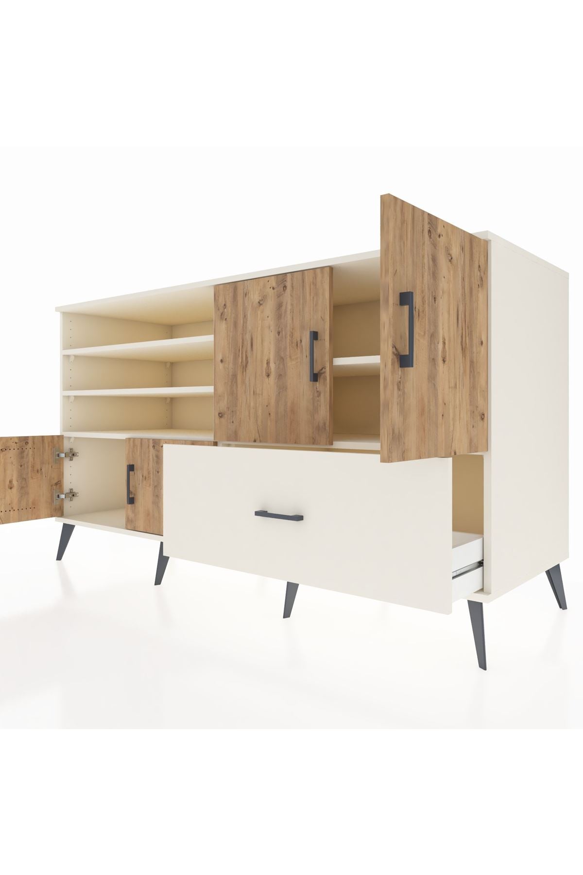 Kronos Konsol 5 Raflı Tek Çekmeceli 4 Kapaklı 176x59x99 Aytaşı-Çam/Aytaşı