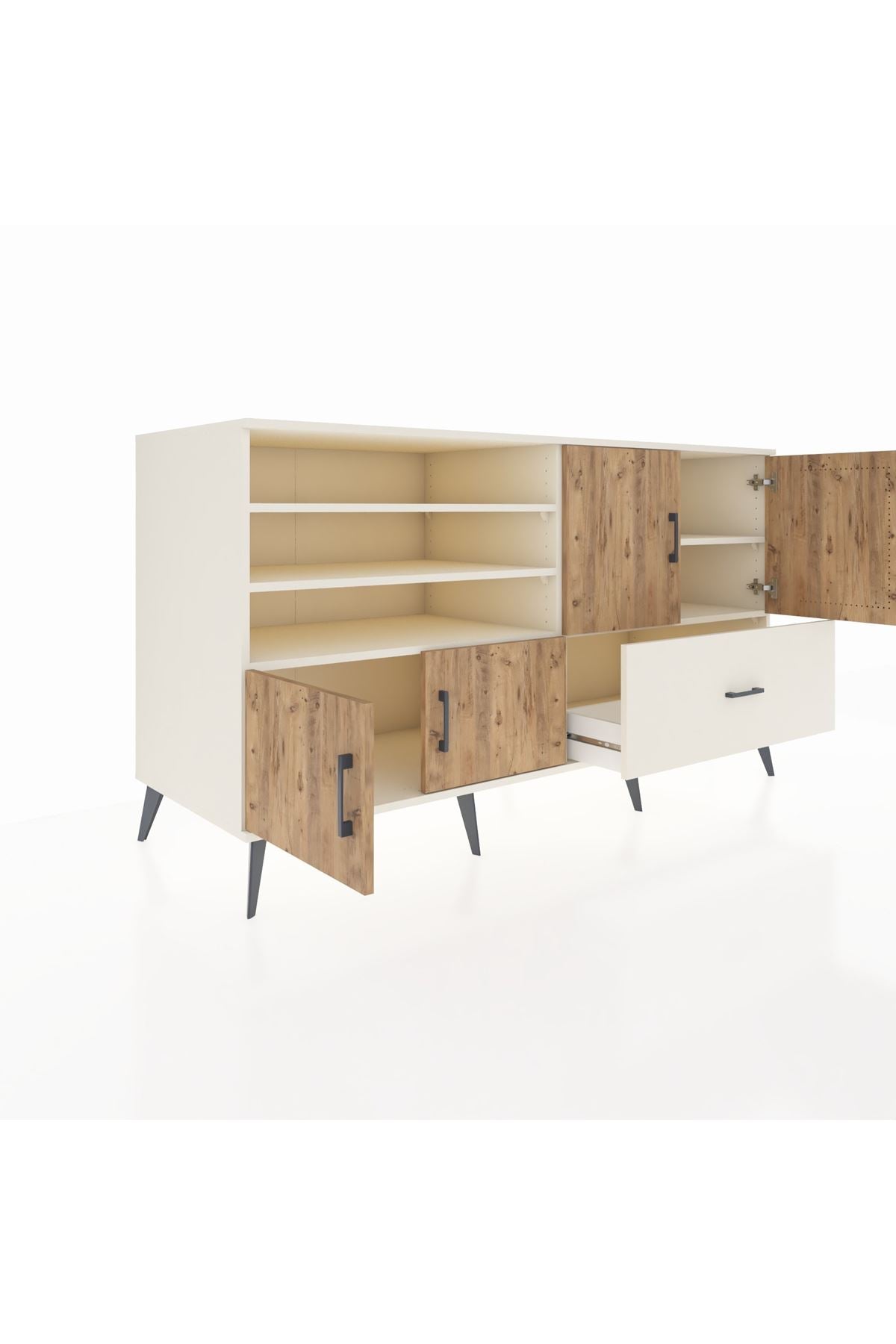 Kronos Konsol 5 Raflı Tek Çekmeceli 4 Kapaklı 176x59x99 Aytaşı-Çam/Aytaşı