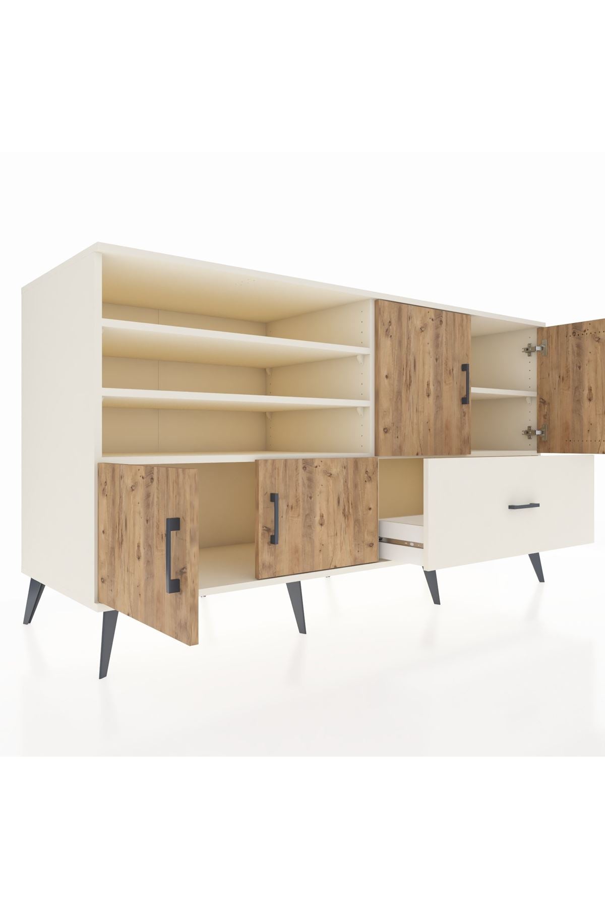 Kronos Konsol 5 Raflı Tek Çekmeceli 4 Kapaklı 176x59x99 Aytaşı-Çam/Aytaşı