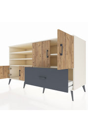 Kronos Konsol 5 Raflı Tek Çekmeceli 4 Kapaklı 176x59x99 Aytaşı-Çam/Antrasit