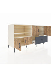 Kronos Konsol 5 Raflı Tek Çekmeceli 4 Kapaklı 176x59x99 Aytaşı-Çam/Antrasit