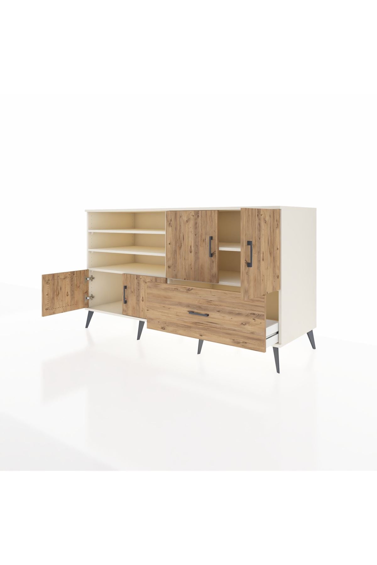 Kronos Konsol 5 Raflı Tek Çekmeceli 4 Kapaklı 176x59x99 Aytaşı-Çam