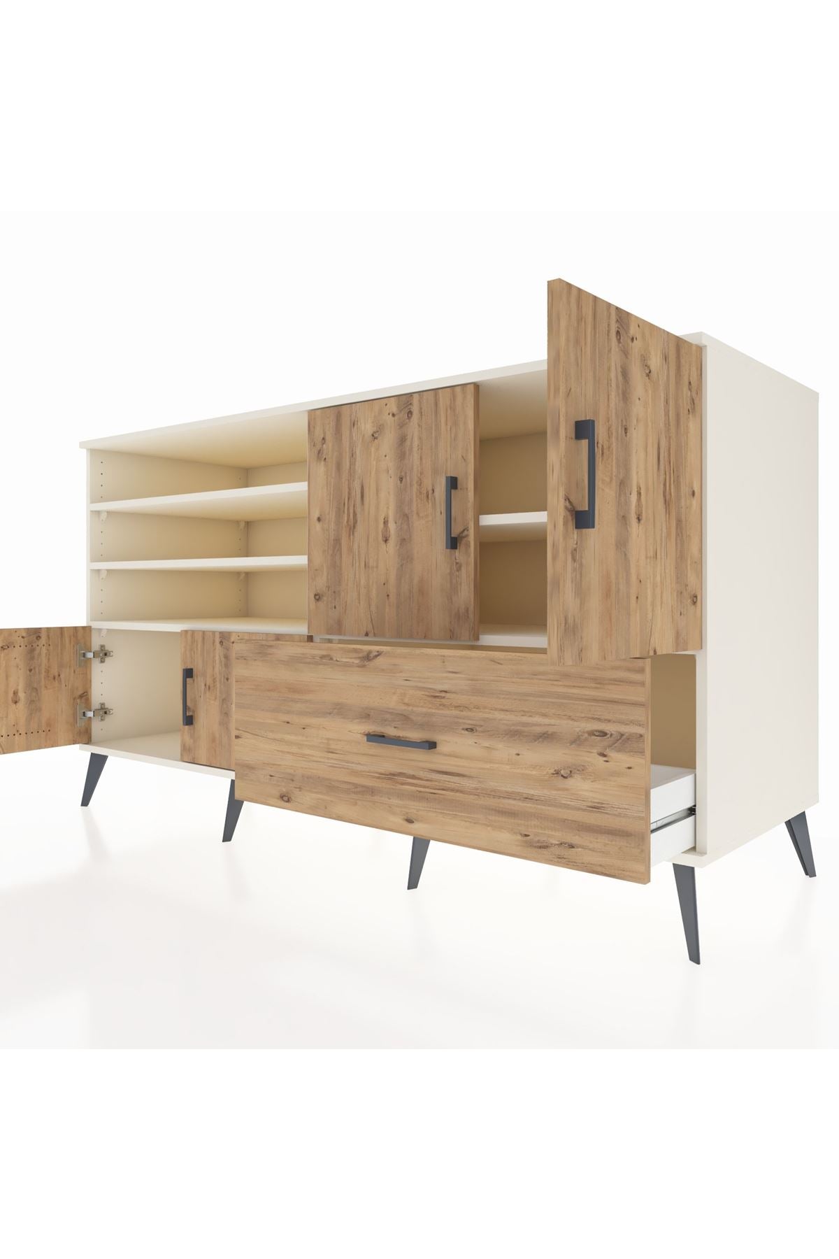 Kronos Konsol 5 Raflı Tek Çekmeceli 4 Kapaklı 176x59x99 Aytaşı-Çam