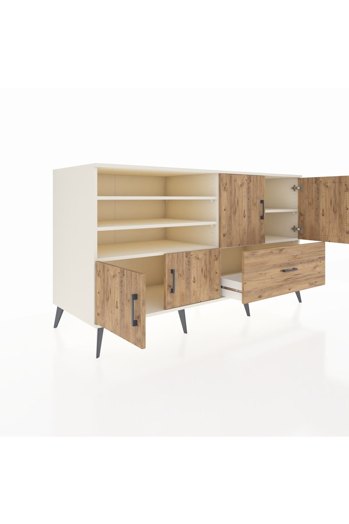 Kronos Konsol 5 Raflı Tek Çekmeceli 4 Kapaklı 176x59x99 Aytaşı-Çam