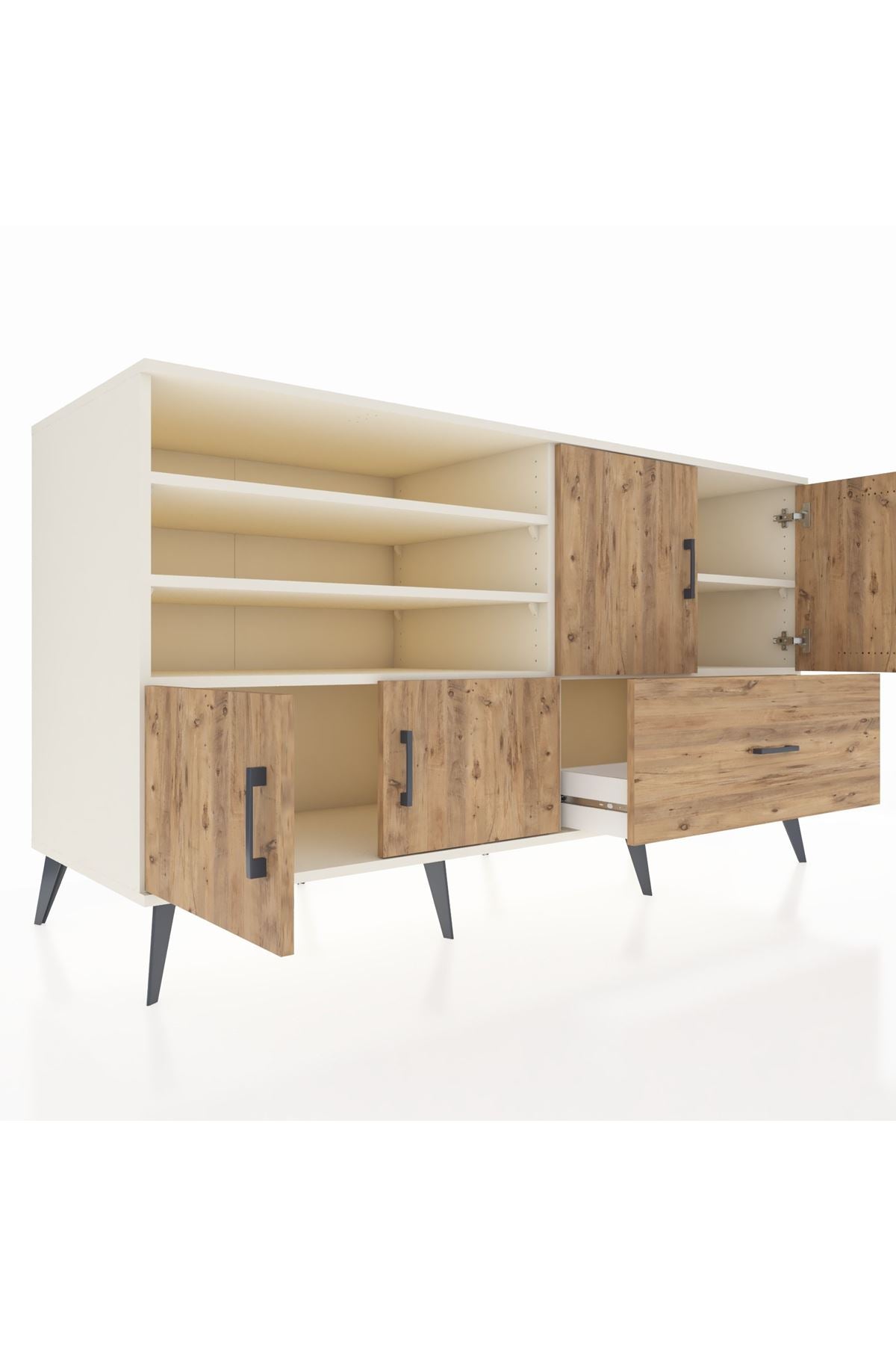 Kronos Konsol 5 Raflı Tek Çekmeceli 4 Kapaklı 176x59x99 Aytaşı-Çam