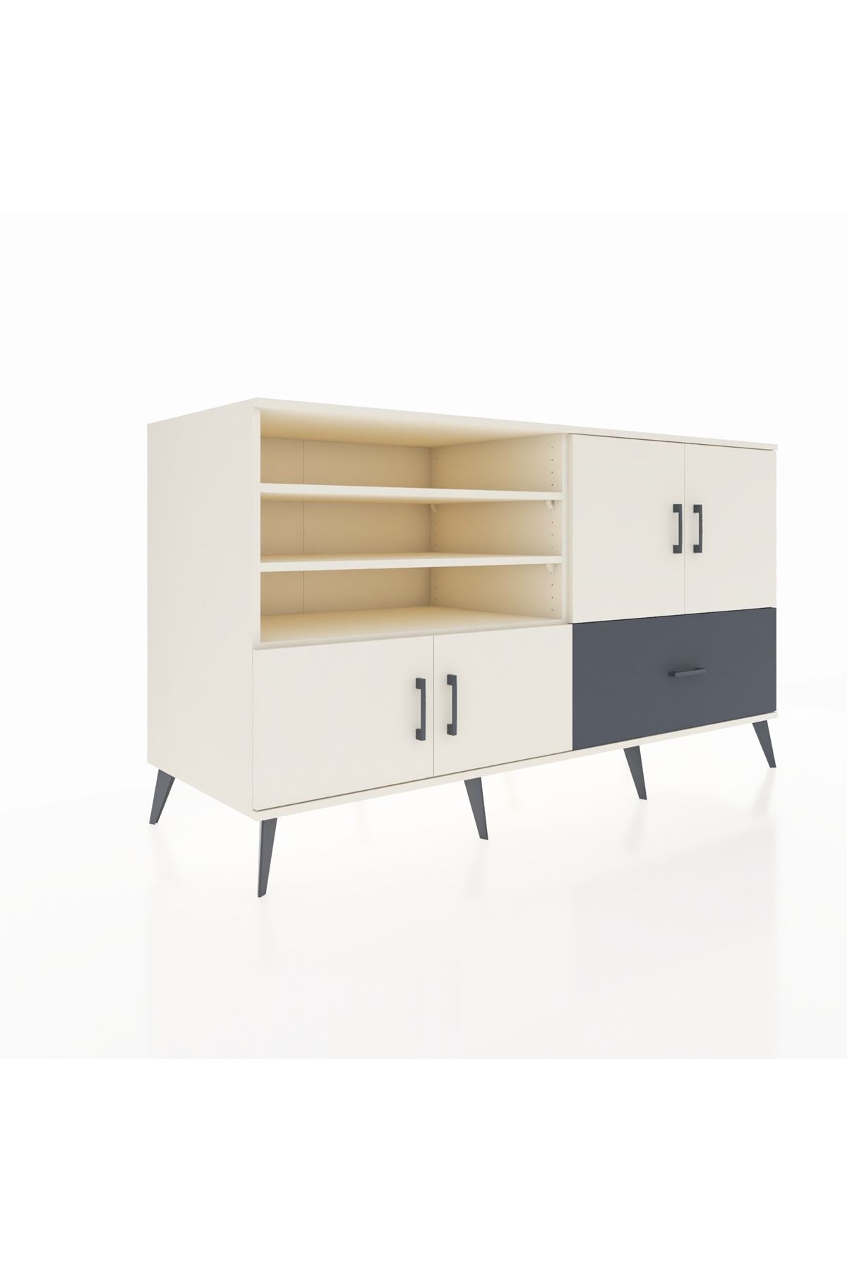 Kronos Konsol 5 Raflı Tek Çekmeceli 4 Kapaklı 176x59x99 Aytaşı-Aytaşı/Antrasit