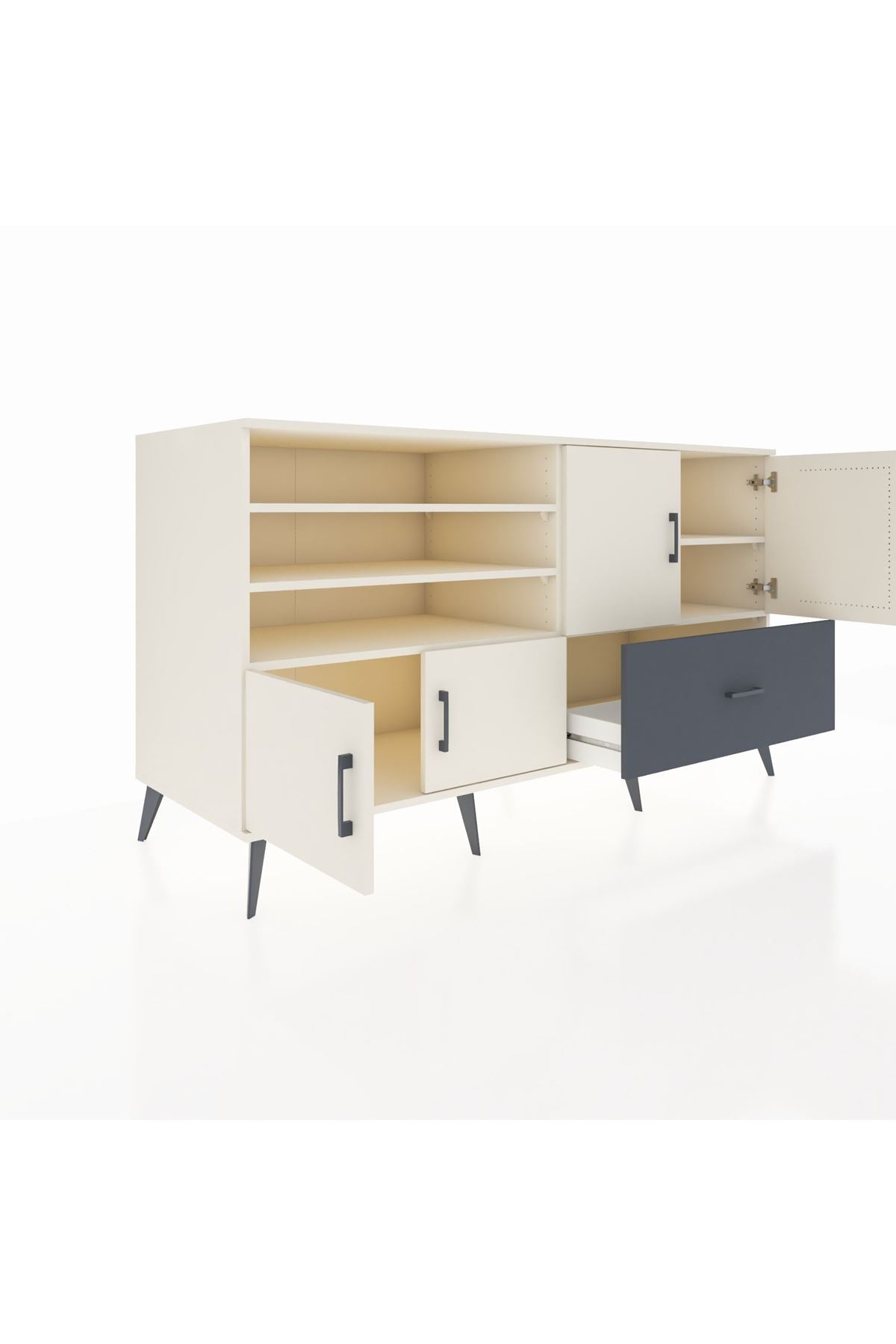 Kronos Konsol 5 Raflı Tek Çekmeceli 4 Kapaklı 176x59x99 Aytaşı-Aytaşı/Antrasit