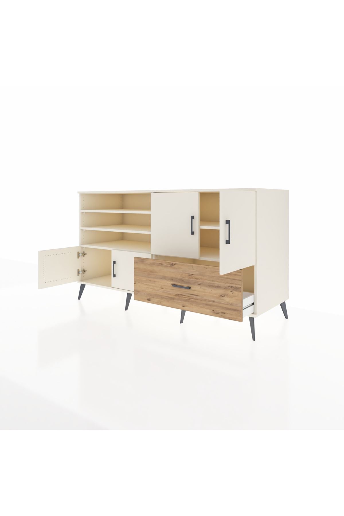 Kronos Konsol 5 Raflı Tek Çekmeceli 4 Kapaklı 176x59x99 Aytaşı-Aytaşı/Çam