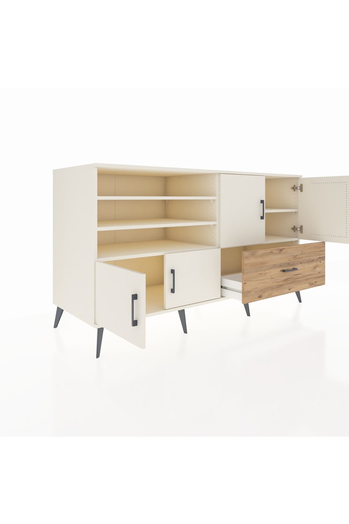 Kronos Konsol 5 Raflı Tek Çekmeceli 4 Kapaklı 176x59x99 Aytaşı-Aytaşı/Çam