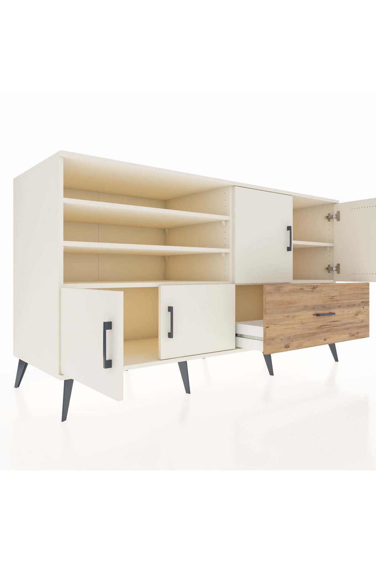 Kronos Konsol 5 Raflı Tek Çekmeceli 4 Kapaklı 176x59x99 Aytaşı-Aytaşı/Çam